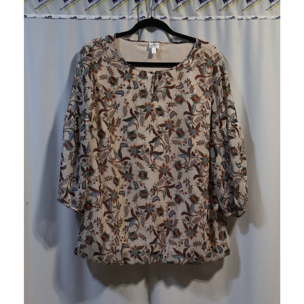 Dress Barn Pink and Brown Paisley Womens Business Casual Blouse Size 1X